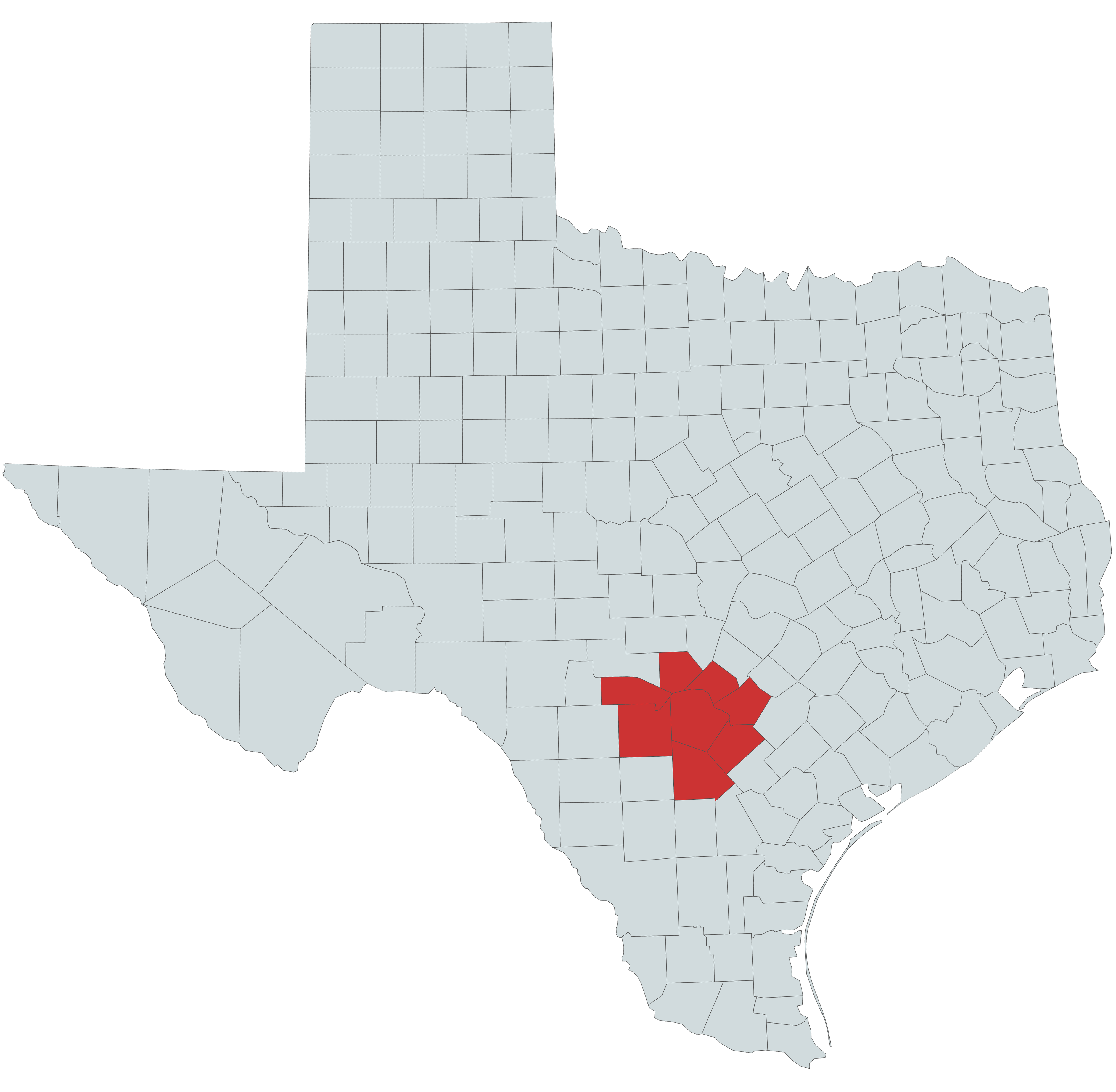 Map of Texas counties highlighting Mission Gas service areas.